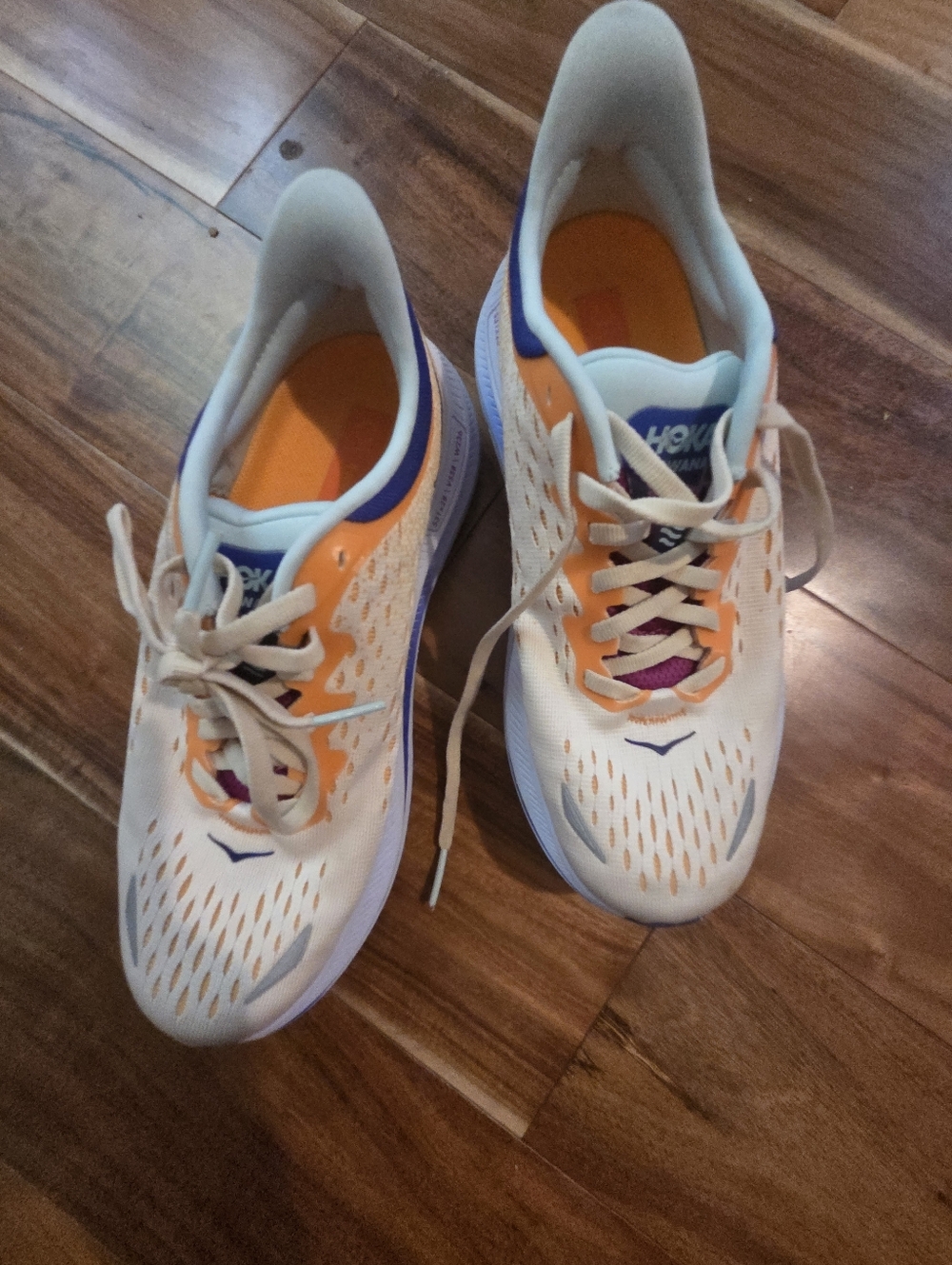 Hoka One One Women's Running Shoes – White with Orange & Purple Accents